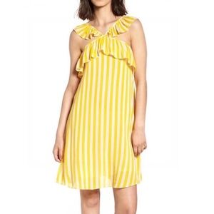 REBECCA MINKOFF YELLOW STRIPED RUFFLE MINI DRESS